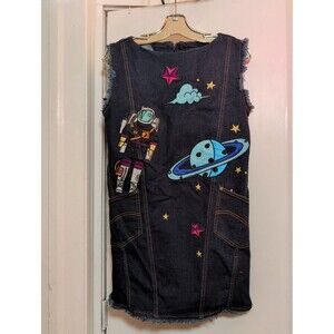 House of Holland x Lee Denim Space Appliqué Mini Dress Women’s Small Rare